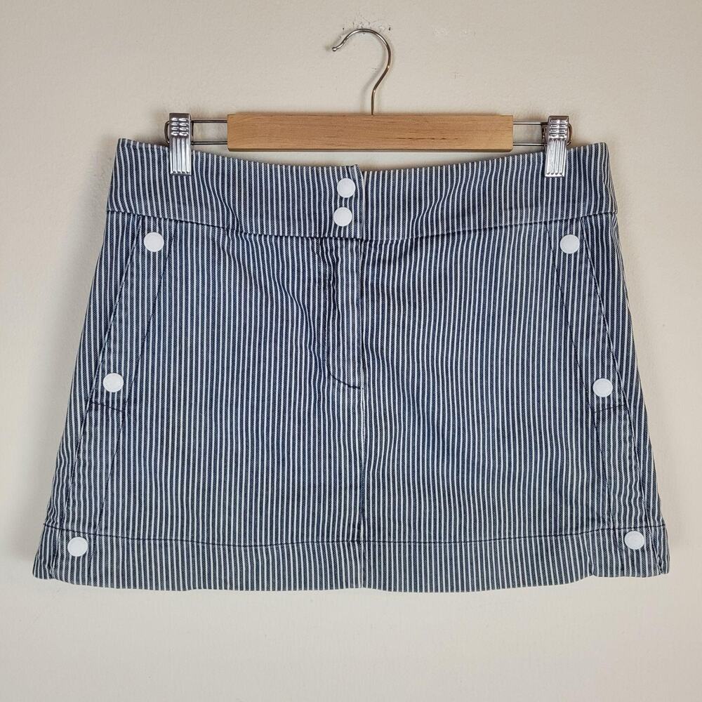 See By Chloe Skirt 8 Blue Denim Mini Railroad Stripe Nautical Preppy Boho Naval - Picture 1 of 8